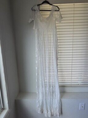 Delicate White Lace Open Front Maxi Dress Maternity